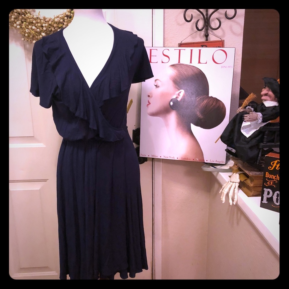 Original Milly Of New York Navy Blue Ruffle Dress
